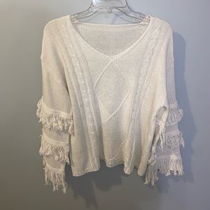 L- V Neck White Sweater